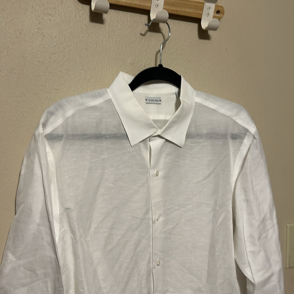 Caruso Men’s White Linen Button Down Shirt - Picture 3 of 8